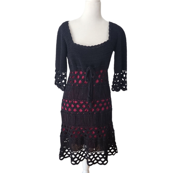 Temperley London Black & Red Crochet Lace Overlay Dress -  threedaughtersproperties.com